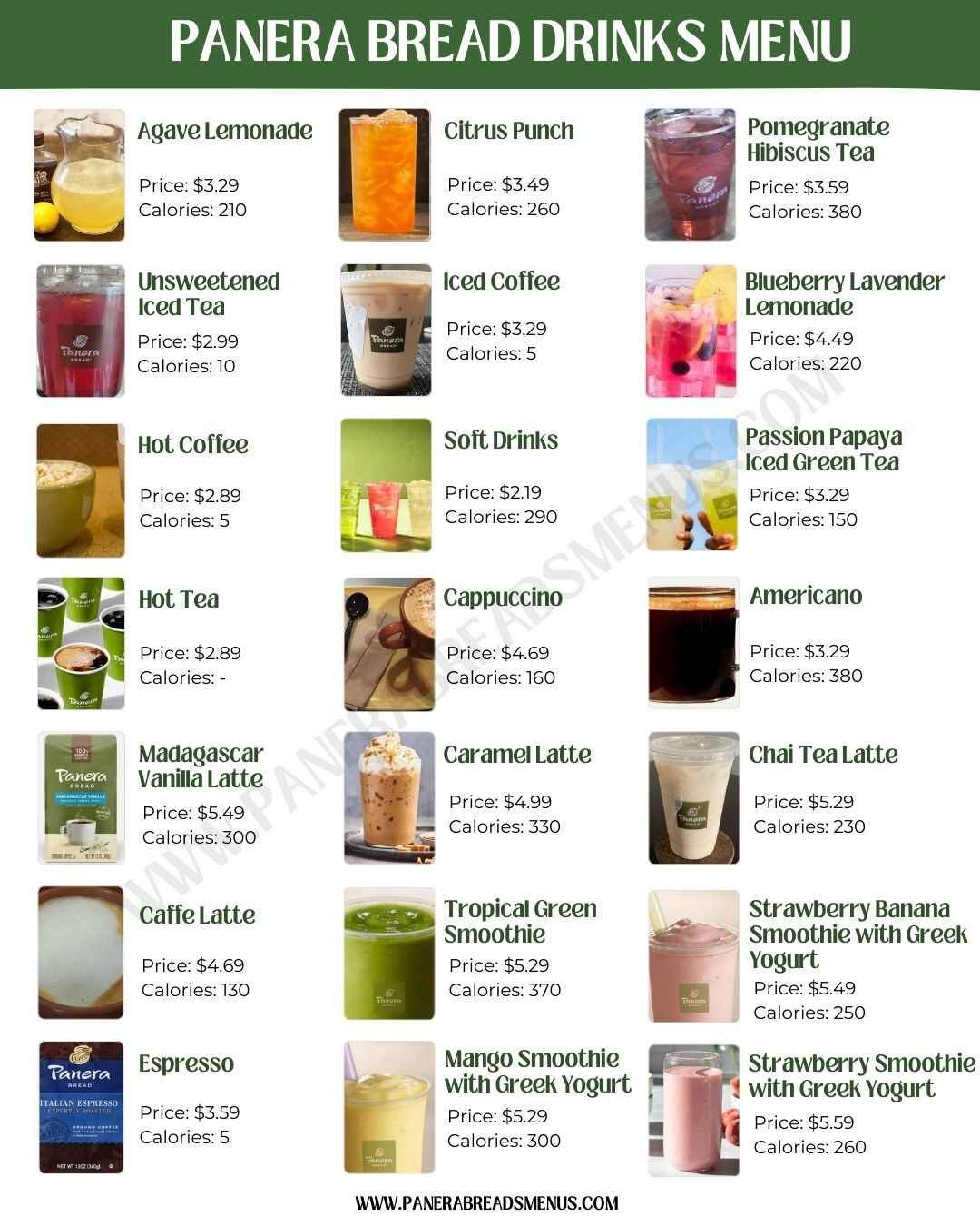 Panera Bread Drinks Menu