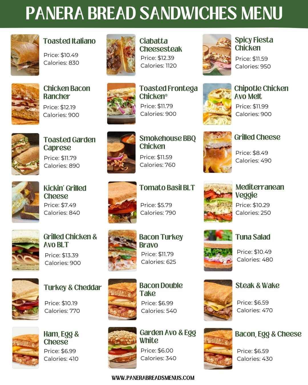 Panera Bread Sandwiches Menu