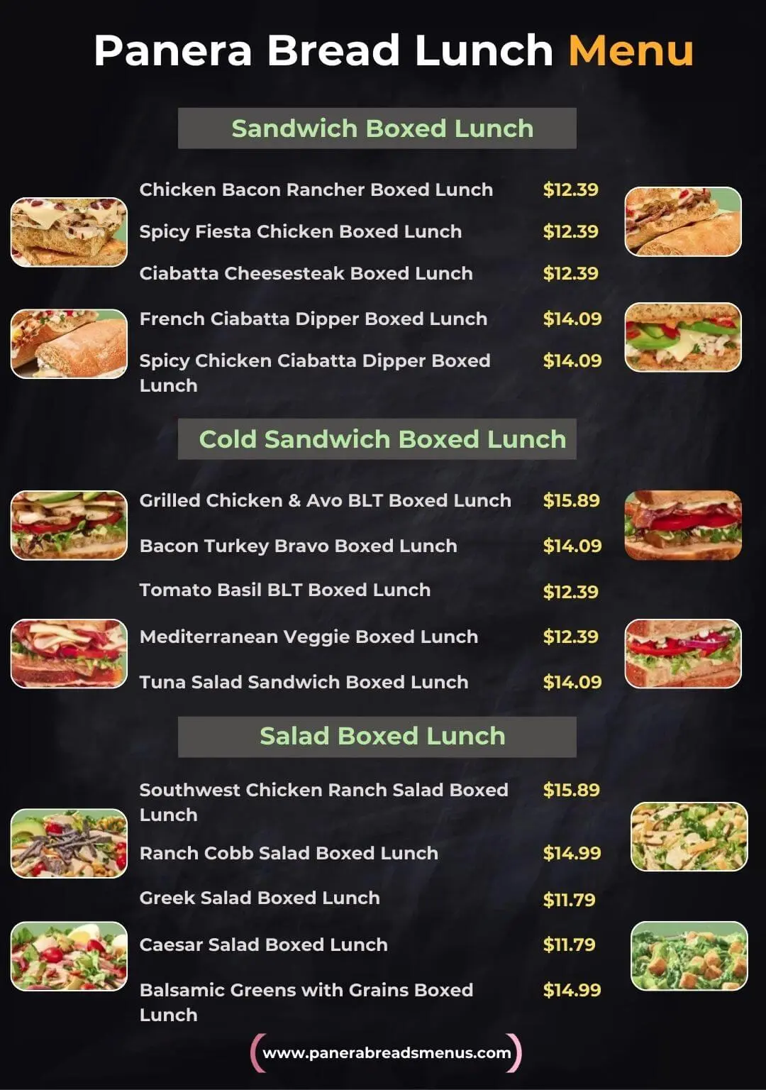 Panera Bread Lunch Menu with Prices