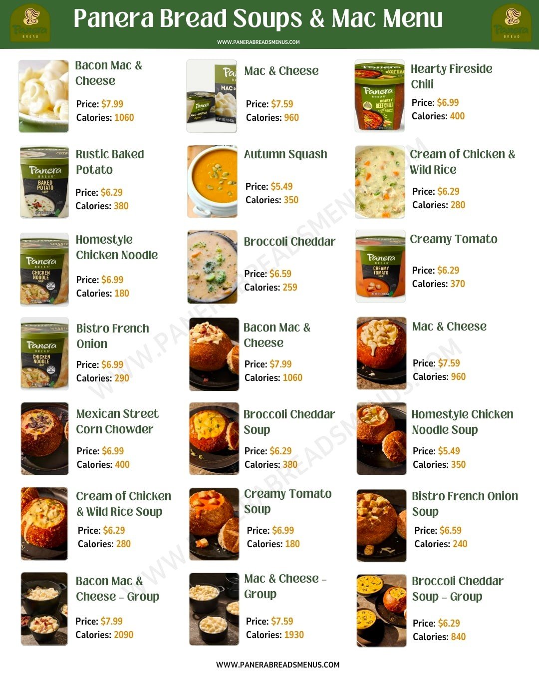 Panera Bread Soups & Mac Menu