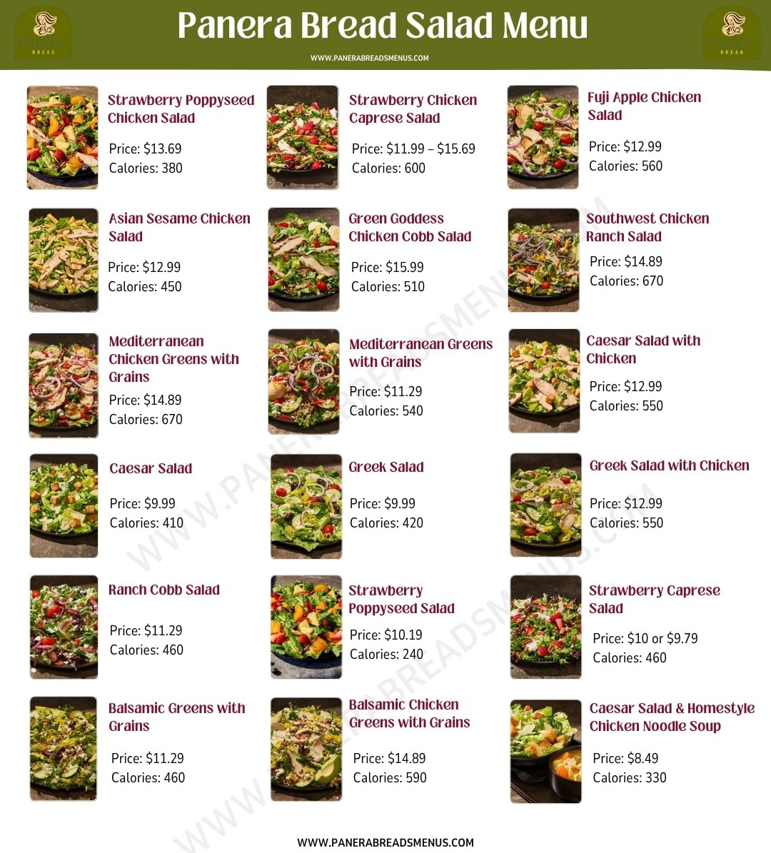 panera bread salads menu